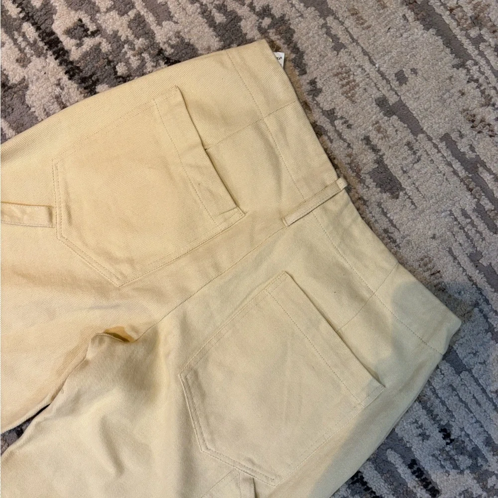 Zara Highrise Wide Leg Cuffed Light Butter Yellow Jeans Size Extra Small Cotton - Picture 8 of 12